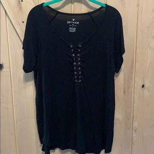 Black lace up tee